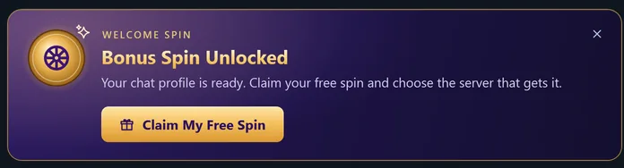 Tour bonus débloqué : votre profil de chat est prêt, avec le bouton « Claim My Free Spin »
