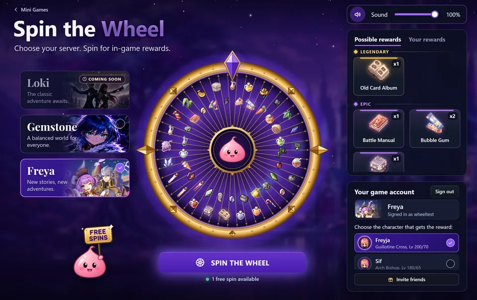 Spin the Wheel sur Freya : les serveurs, la roue, les récompenses possibles et le personnage qui recevra la récompense